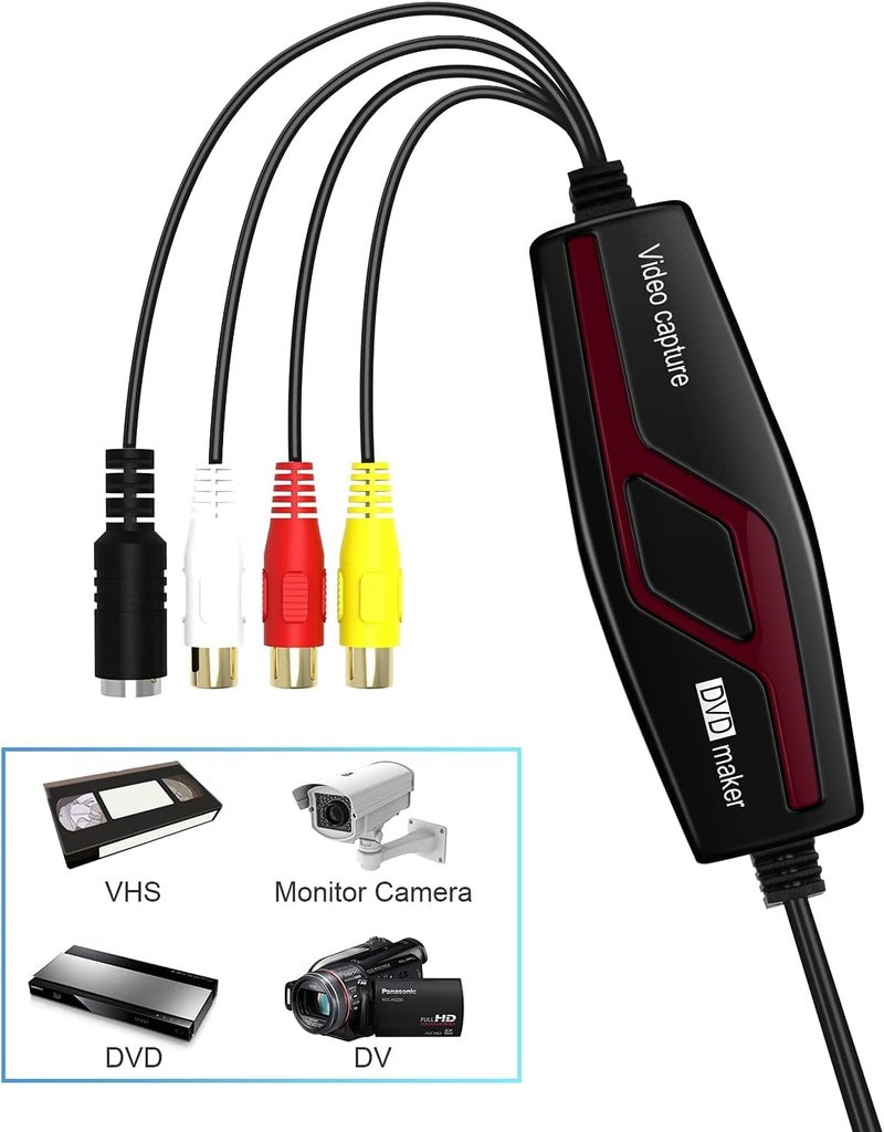 DigitPro Video Capture Card USB 2.0, RCA to USB Video Capture Device, Digital Video Converter to Save Digital Files for Your Mac OS X Windows 7 8 10 PC, One Touch VCR TV to DVD, Black - Image 3